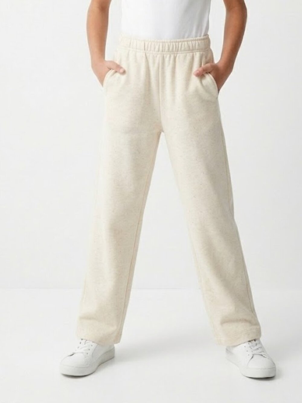 Zara Girls High Waisted Flowy Knit Trousers Ecru Cream Elastic Waist 14